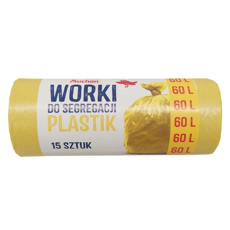 Worki do segregacji śmieci 60L plastik Auchan 15 sztuk
