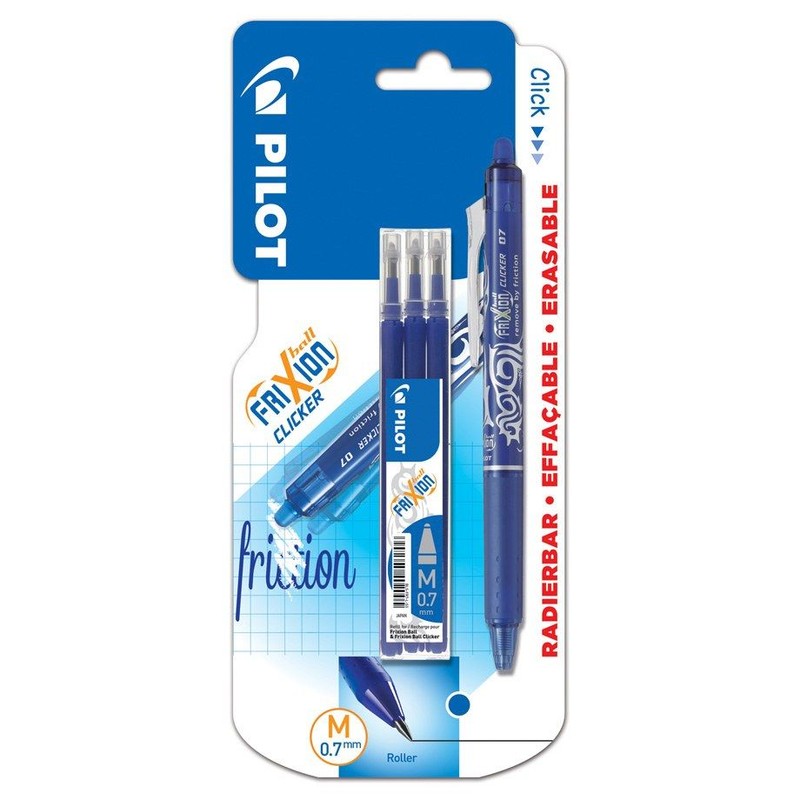 Pióro kulkowe Frixion Clicker niebieskie + 3 wkłady 0.7 mm Pilot zestaw