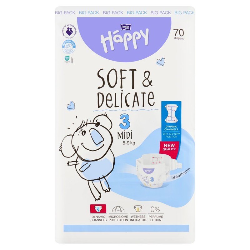Pieluszki Midi 3 5-9 kg   Bella Baby Happy 70 sztuk