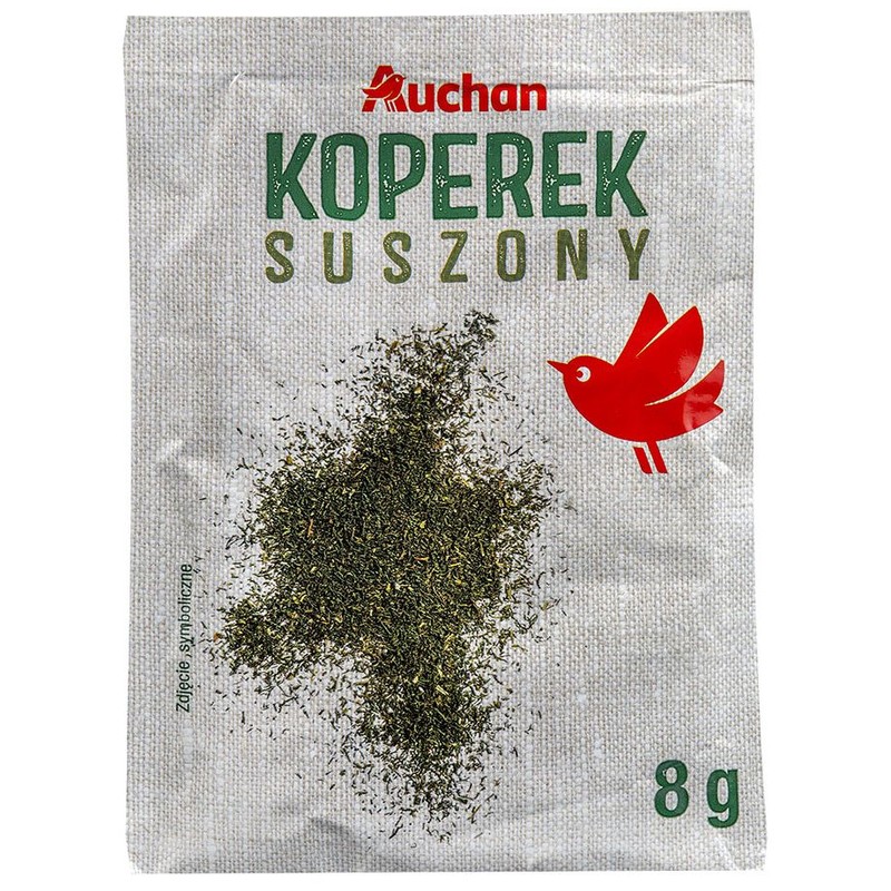 Koperek suszony. Wysuszone i rodrobnione liście kopru Auchan 8 g