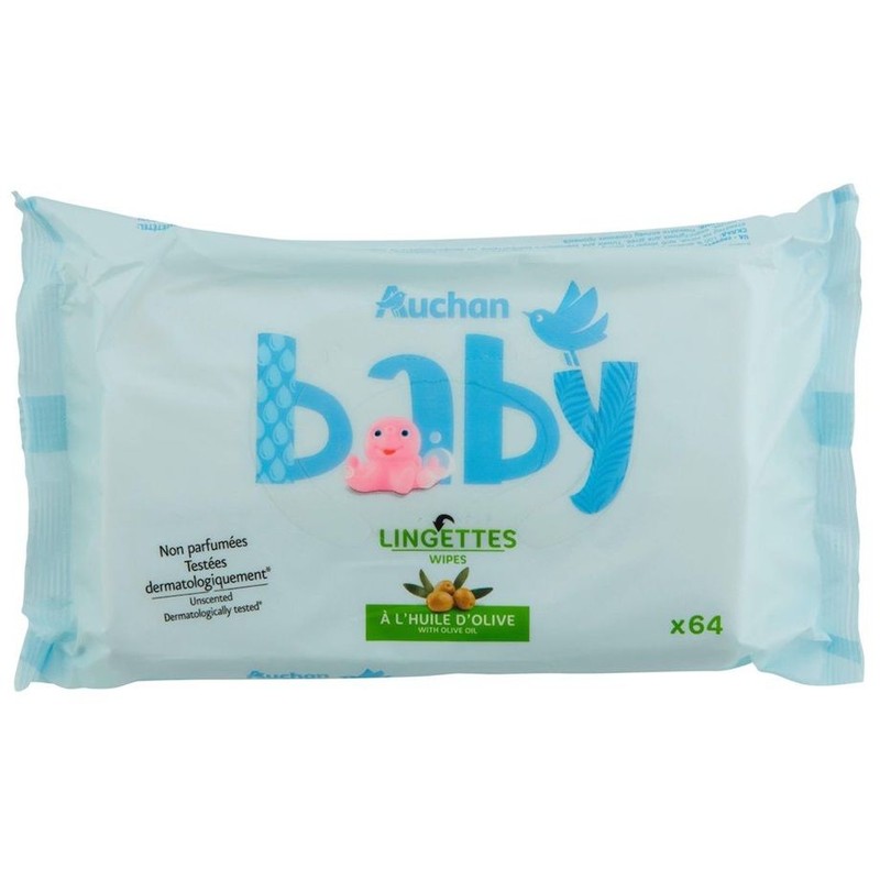 Chusteczki nawilżane z oliwką Auchan baby 64 sztuki