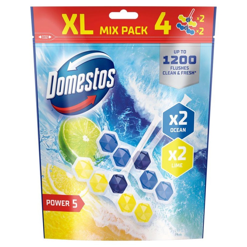 Kostka do WC Power5 Ocean x 2, Lime x 2   Domestos 4 x 50 g