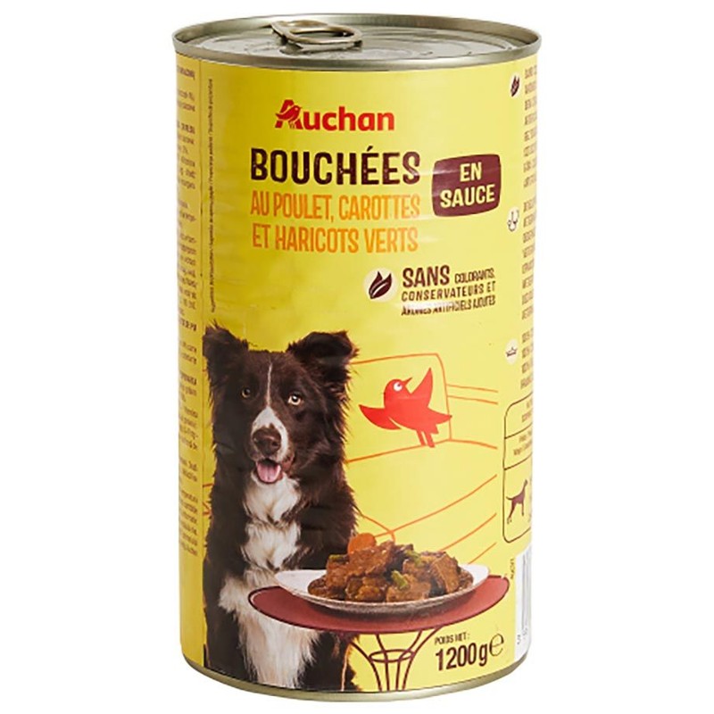 Karma mokra dla psów z kurczakiem i fasolką szparagową Auchan 1,2 kg