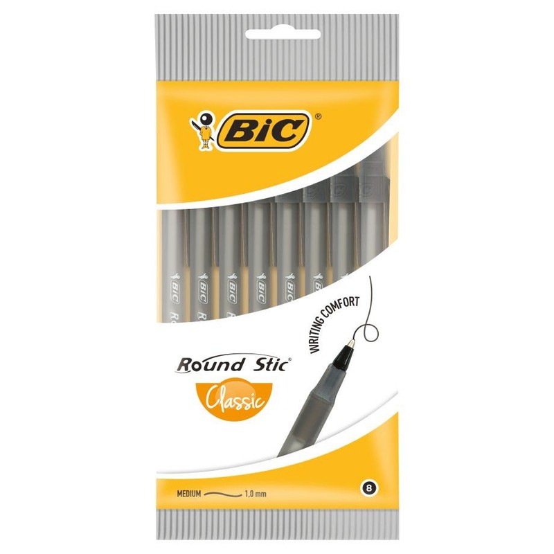 Długopis Round Stick czarny 1.0 mm BiC 8 sztuk