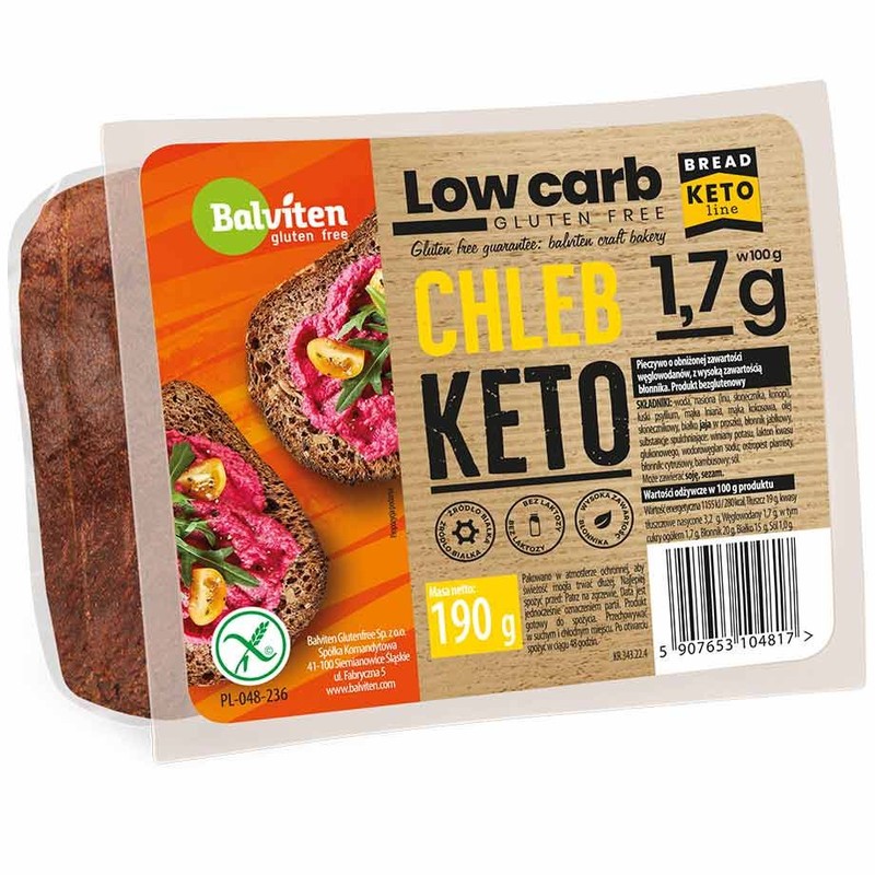 Keto Chleb o obniżonej zawartości węglowodanów Balviten  190 g