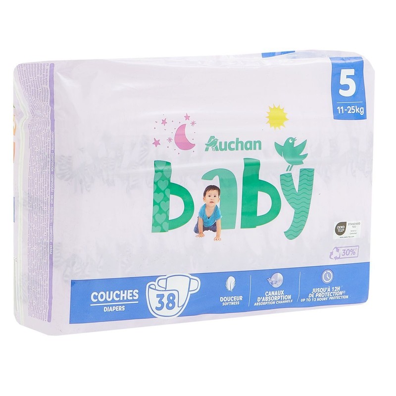 Pieluszki dla niemowląt 5 11-25 kg Auchan 38 sztuk