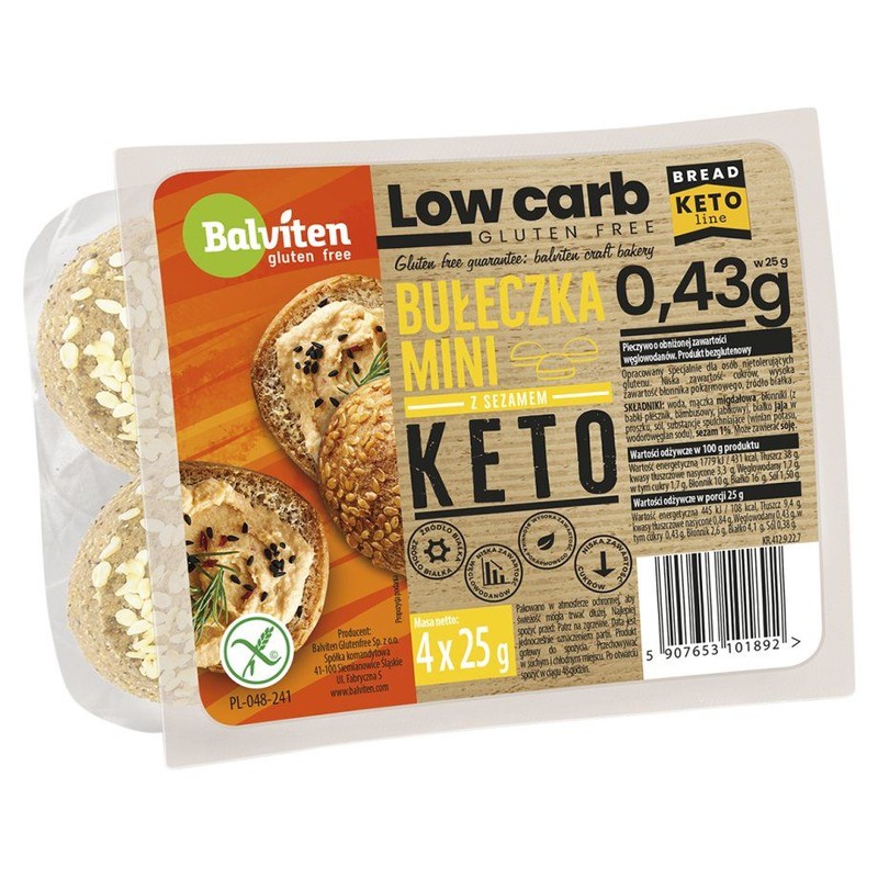 Keto Mini bułeczki z sezamem bezglutenowe Balviten  4 x 25 g