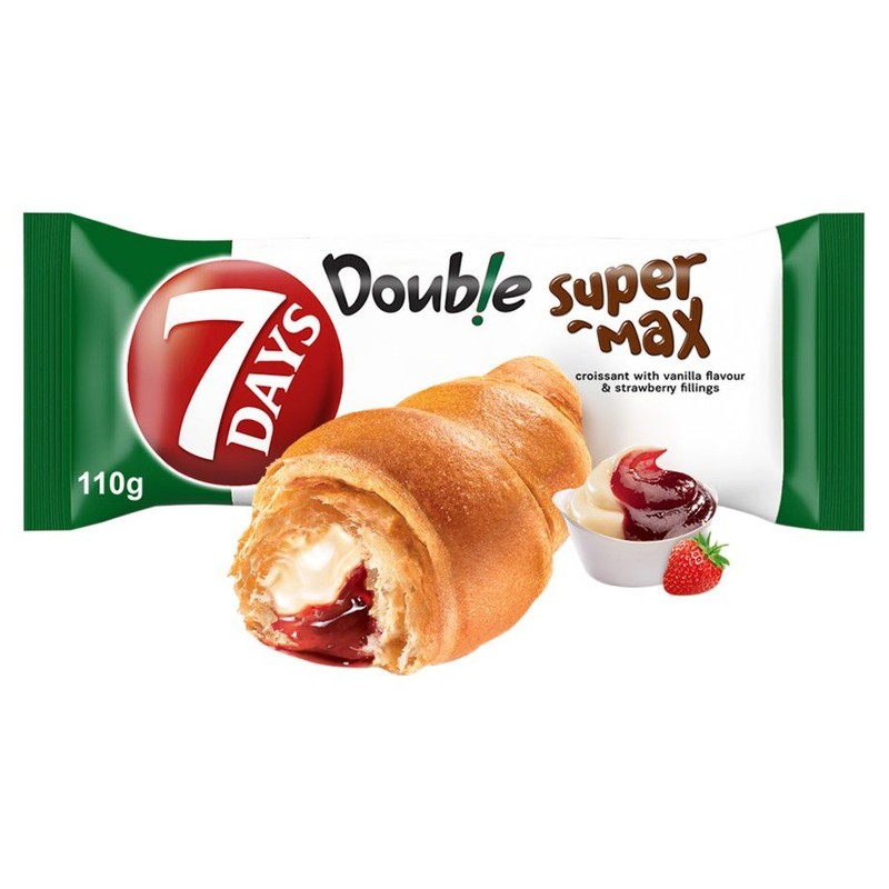 Croissant Double Super Max z nadzieniem o smaku waniliowym i truskawkowym 7 Days 110 g