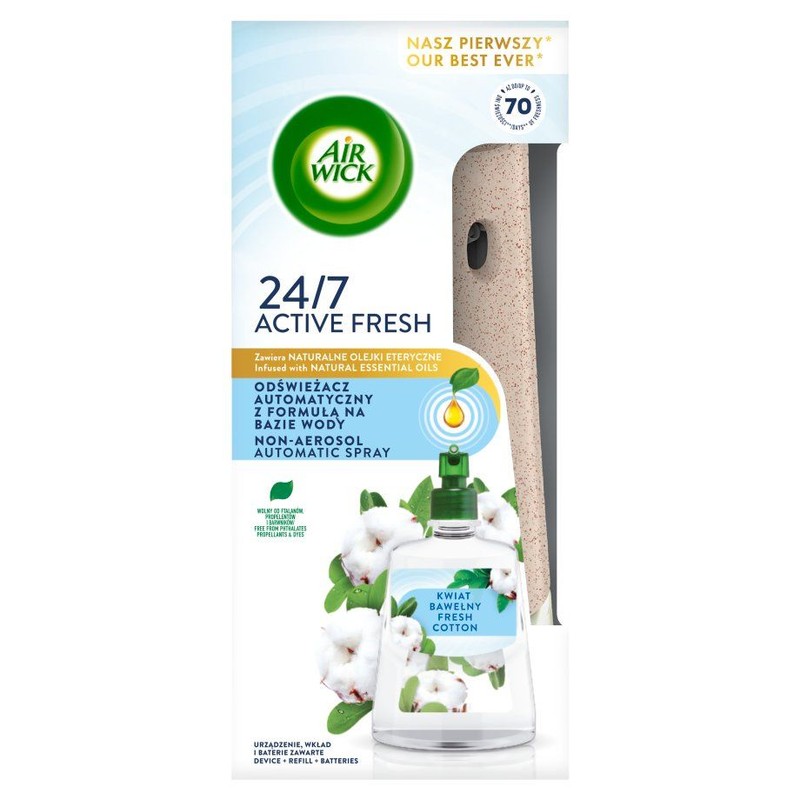 Odświeżacz automatyczny z wkładem 228 ml Kwiat Bawełny Air Wick zestaw