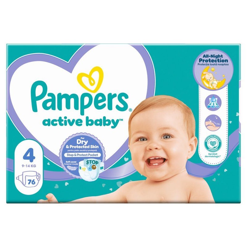 Pieluszki Active Baby 4 9-14 kg Pampers 76 sztuk