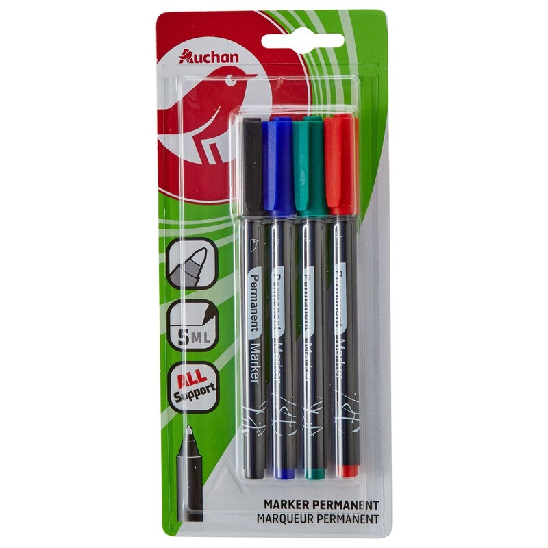 Marker permanentny cienki 4 kolory Auchan 4 sztuki