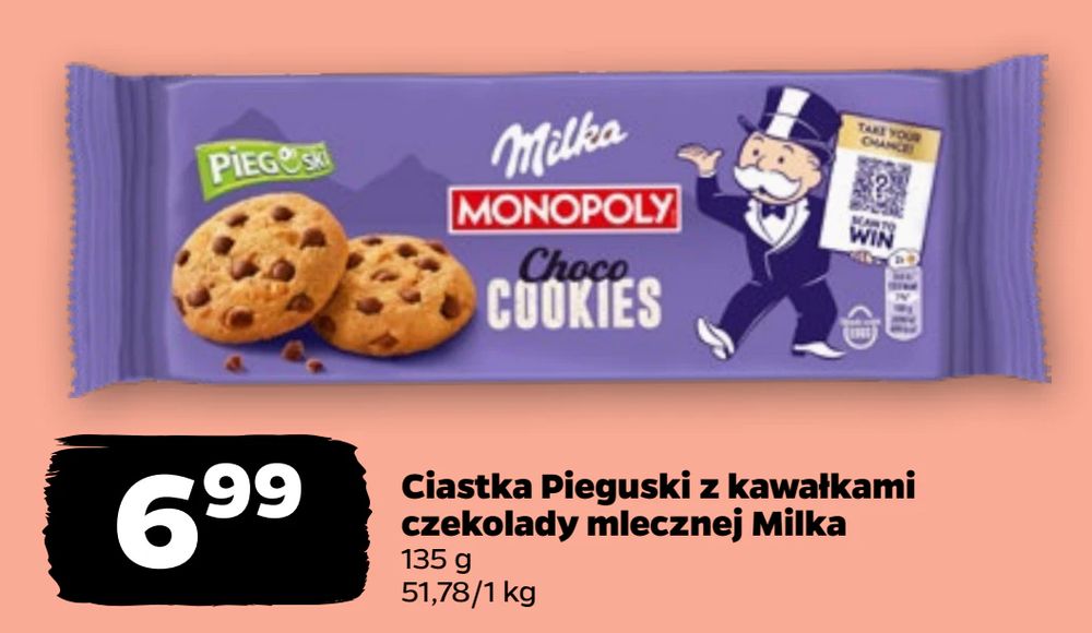 Ciastka Pieguski z kawałkami czekolady mlecznej Milka