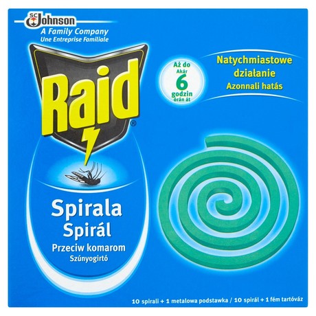 Raid Przeciw komarom Spirala 10 sztuk i metalowa podstawka