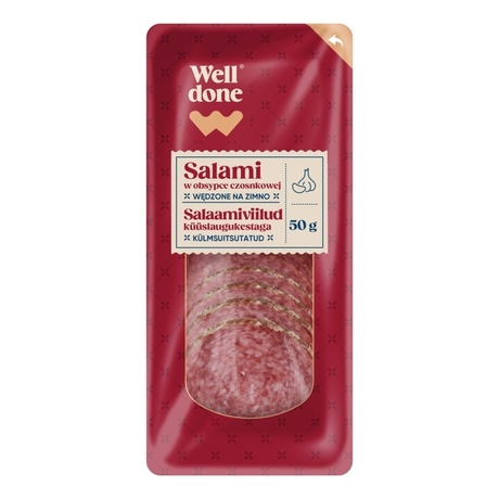 Well Done Salami z czosnkiem plastry 50 g