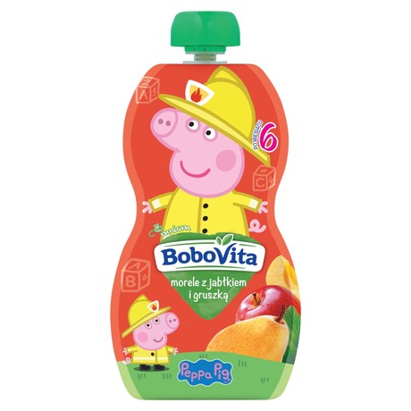 BoboVita Świnka Peppa Mus morele z jabłkiem i gruszką po 6 miesiącu 100 g