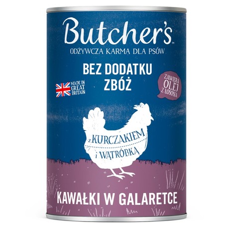 Butcher's Odżywcza karma dla psów kawałki w galaretce z kurczakiem i wątróbką 400 g
