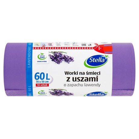 Stella Worki na śmieci z uszami o zapachu lawendy 60 l 16 sztuk