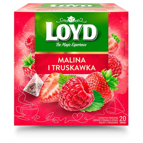 Loyd Herbatka owocowa aromatyzowana malina i truskawka 40 g (20 x 2 g)