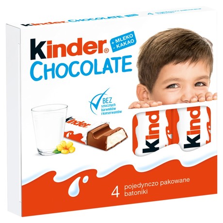 Kinder Chocolate Batonik z mlecznej czekolady z nadzieniem mlecznym 50 g (4 sztuki)