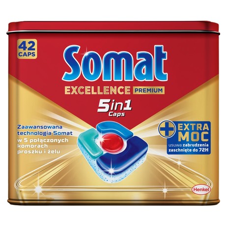 Somat Excellence Premium 5 in 1 Caps Kapsułki do mycia naczyń w zmywarkach 871,2 g (42 sztuki)