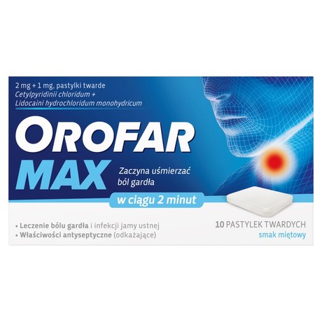 Orofar Max 2 mg + 1 mg Pastylki smak miętowy 10 sztuk