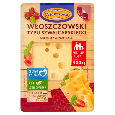 Włoszczowa Ser żółty włoszczowski typu szwajcarskiego w plastrach 300 g