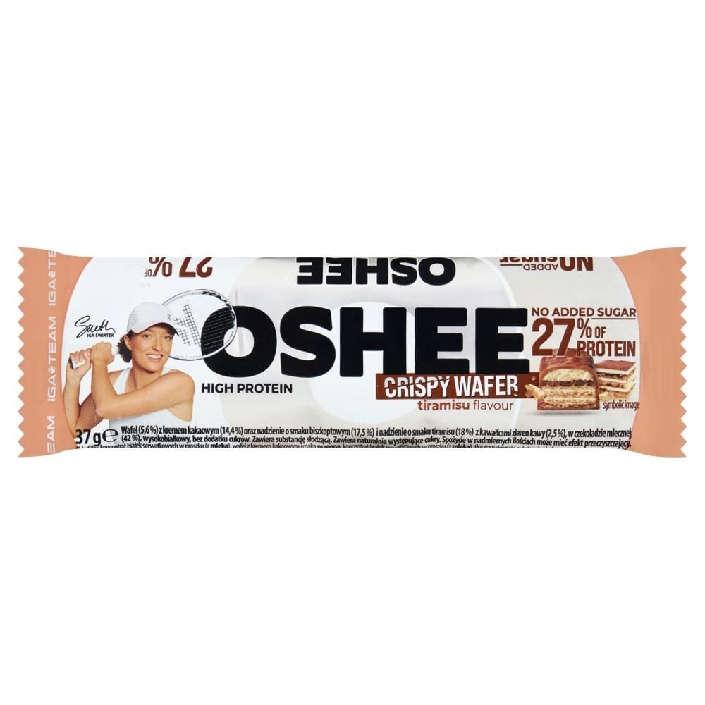 Oshee Wafel z kremem kakaowym oraz nadzienie o smaku biszkoptowym i tiramisu wysokobiałkowy 37 g