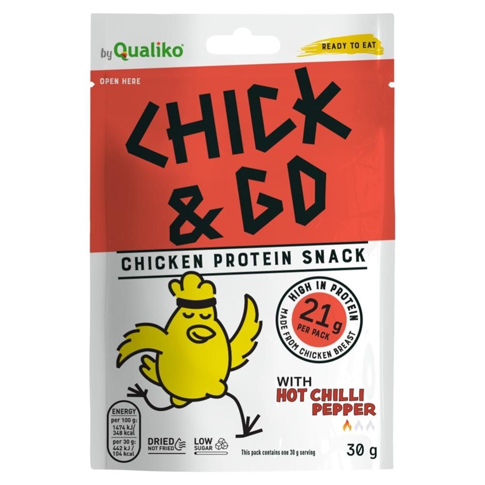 Qualiko Chick & Go Suszone filety z piersi kurczaka w marynacie o smaku papryki chili 30 g
