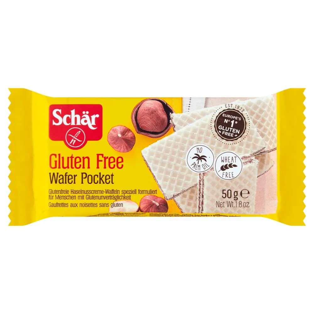 Schär Bezglutenowe wafelki z nadzieniem z orzechów laskowych 50 g (8 sztuk)