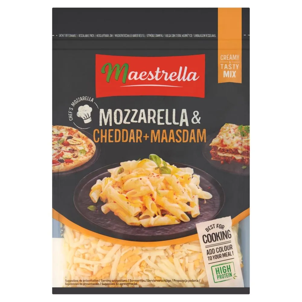 Maestrella Mieszanka 3 startych serów mozzarela cheddar maasdam 150 g