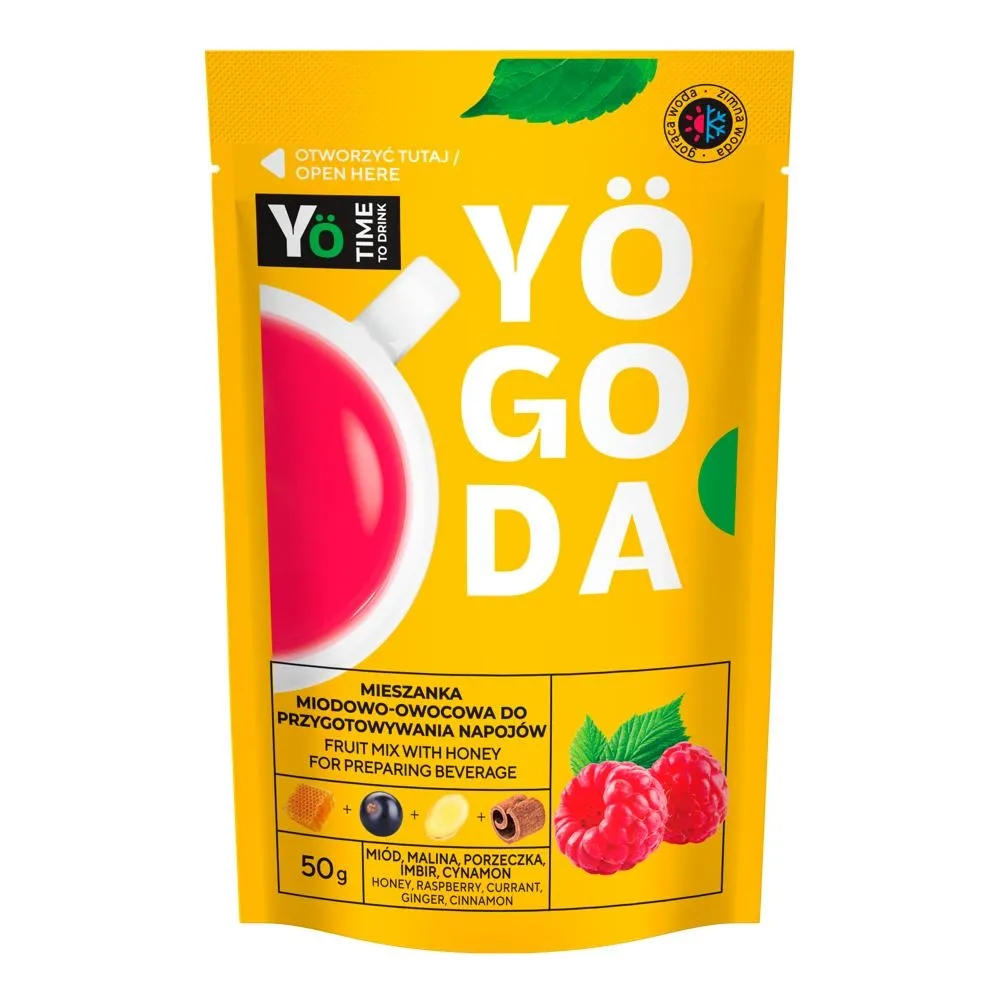 Yögoda Mieszanka miodowo-owocowa do przygotowywania napojów miód malina porzeczka imbir cynamon 50 g