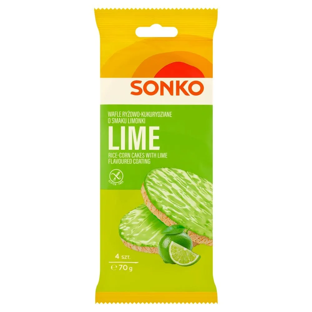 Sonko Wafle ryżowo-kukurydziane o smaku limonki 70 g (4 sztuki)