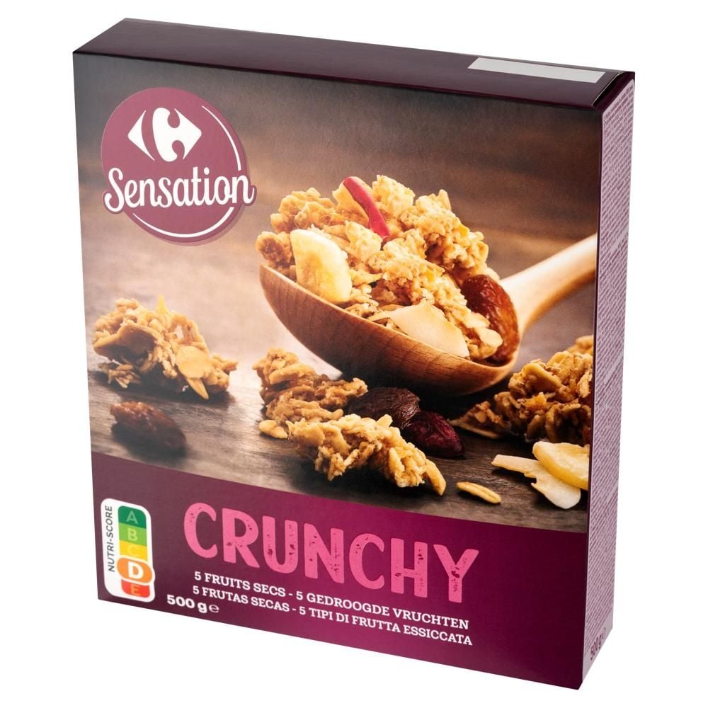 Carrefour Sensation Chrupiąca granola zbożowa z suszonymi owocami 500 g
