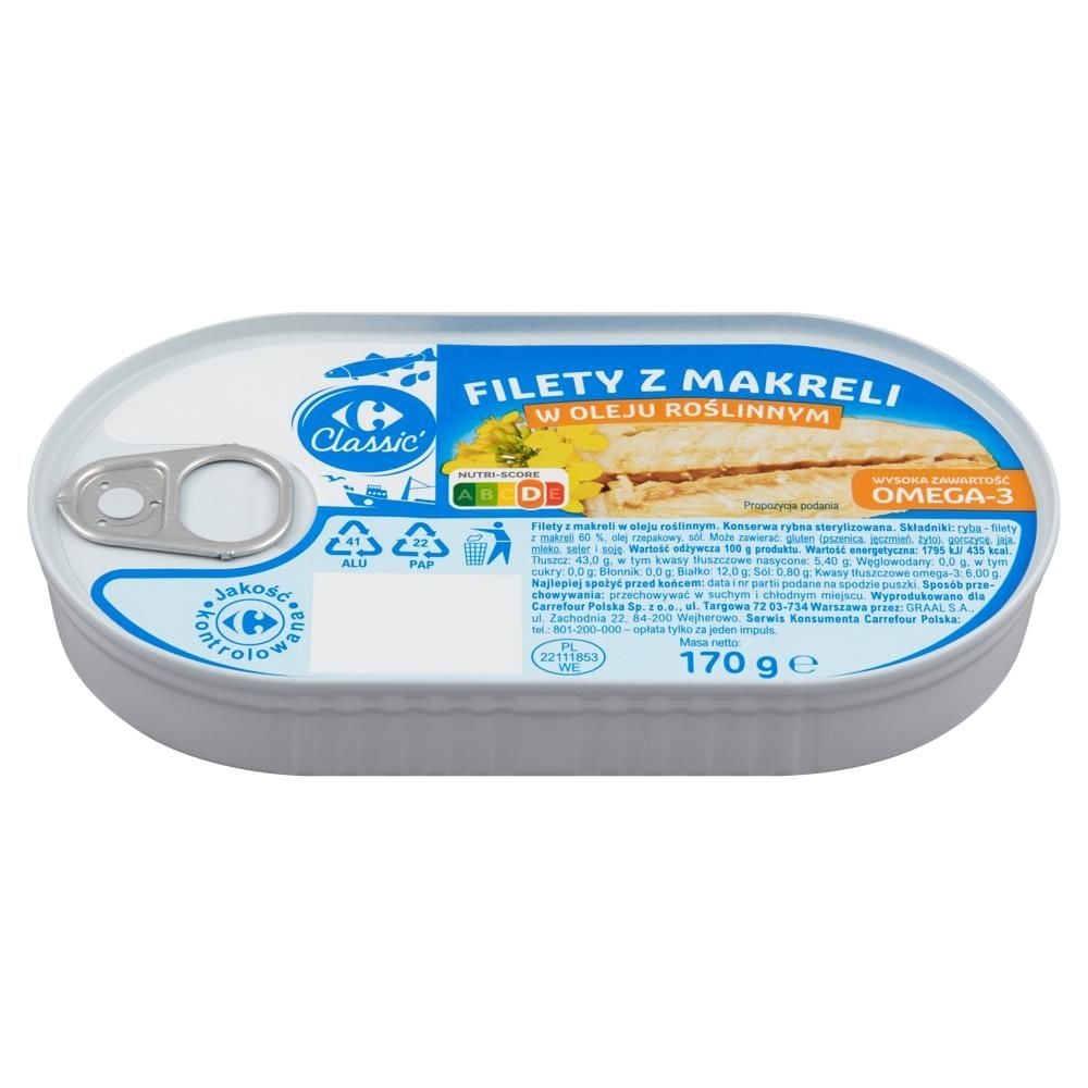 Carrefour Classic Filety z makreli w oleju roślinnym 170 g