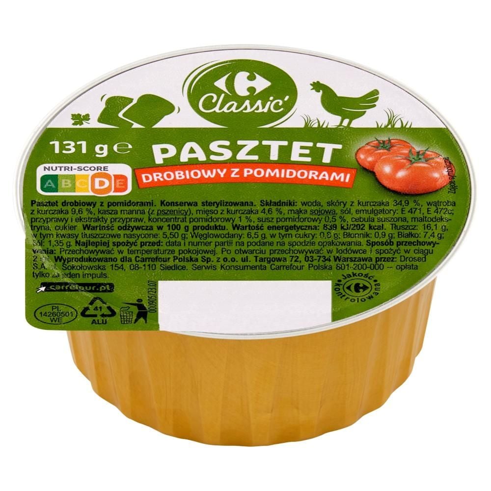 Carrefour Classic Pasztet drobiowy z pomidorami 131 g