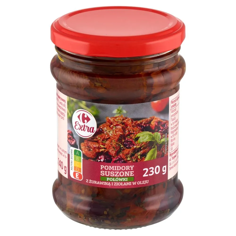 Carrefour Extra Pomidory suszone połówki z żurawiną i ziołami w oleju 230 g