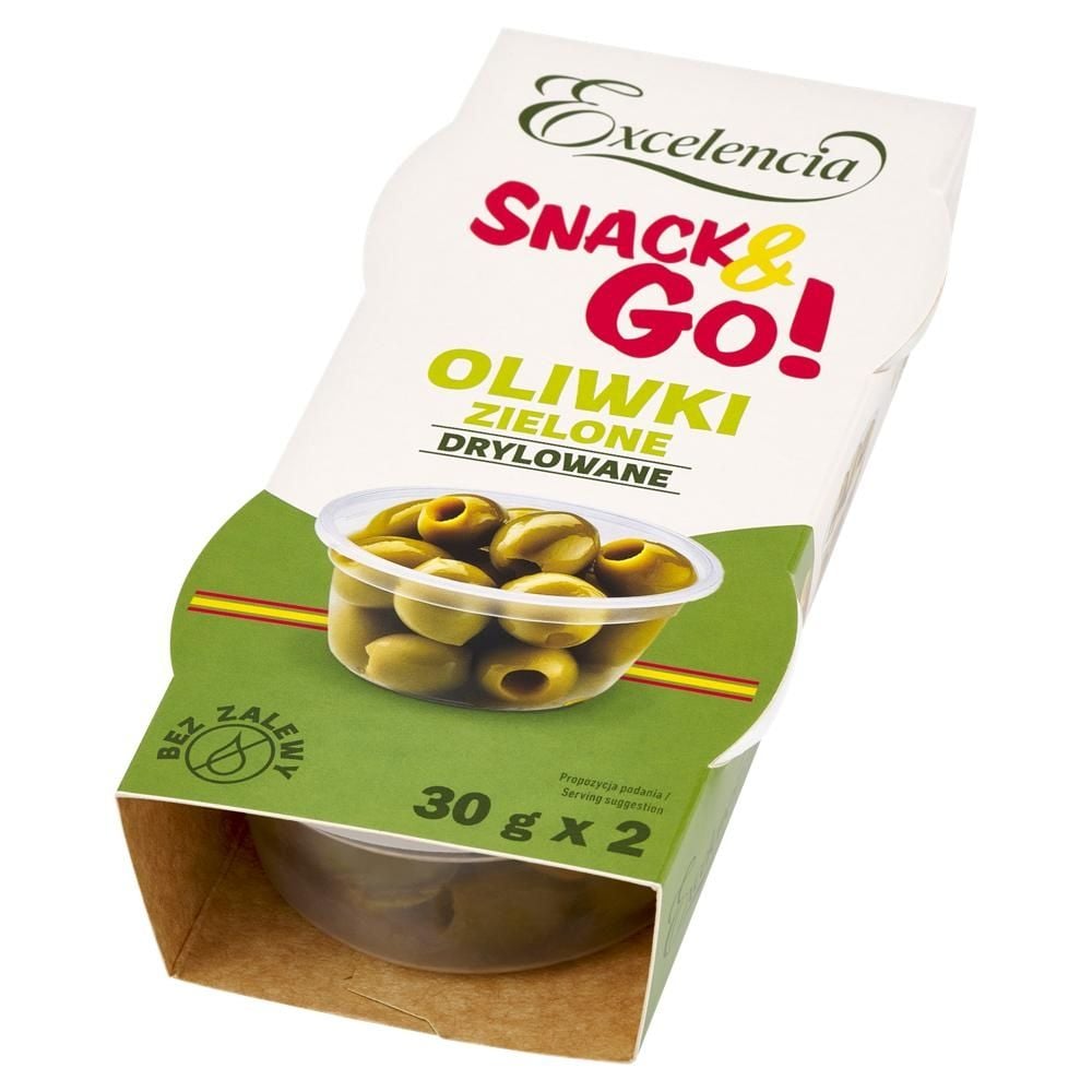 Excelencia Snack&Go! Oliwki zielone drylowane 60 g (2 x 30 g)