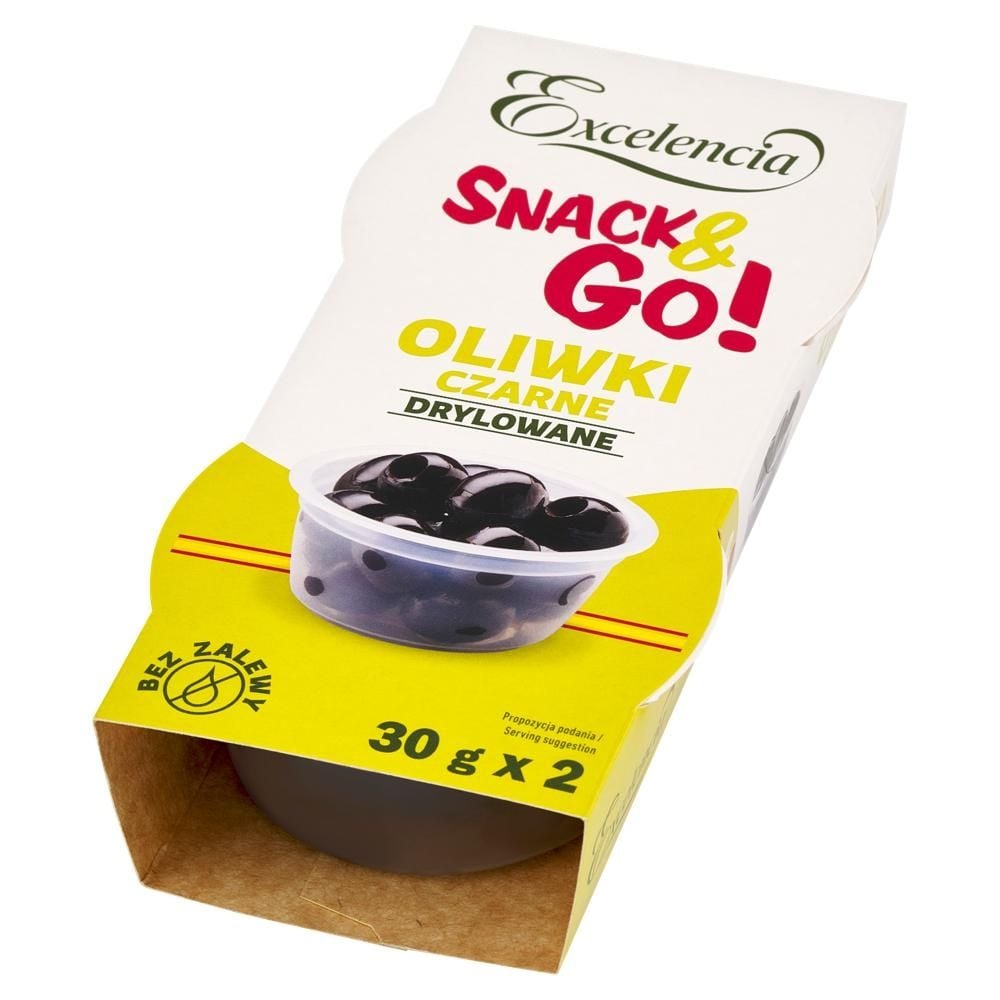 Excelencia Snack&Go! Oliwki czarne drylowane 60 g (2 x 30 g)