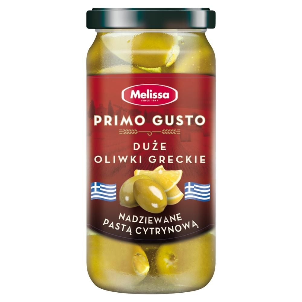 Melissa Primo Gusto Duże oliwki greckie nadziewane pastą cytrynową 240 g