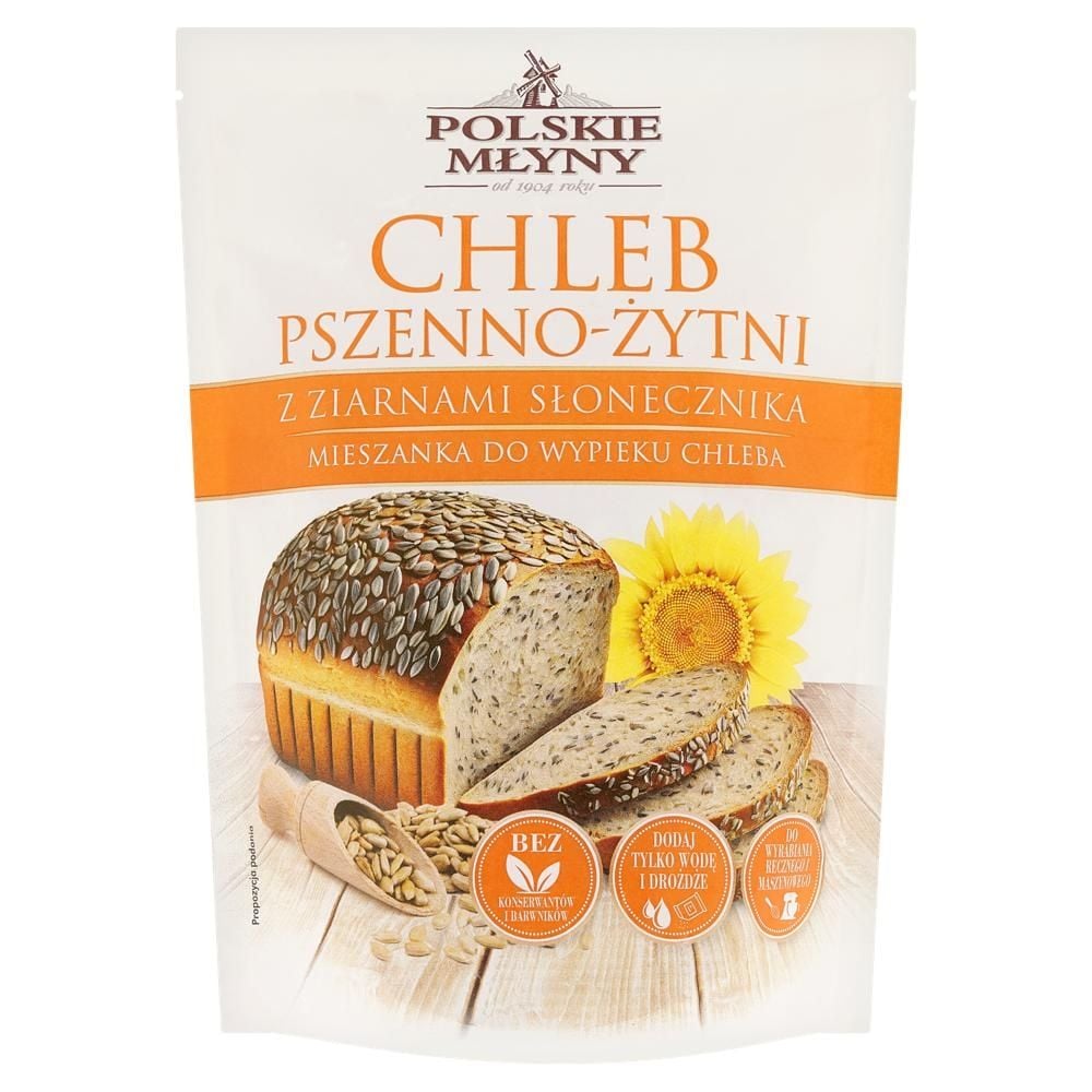 Polskie Młyny Mieszanka do wypieku chleba chleb pszenno-żytni z ziarnami słonecznika 500 g