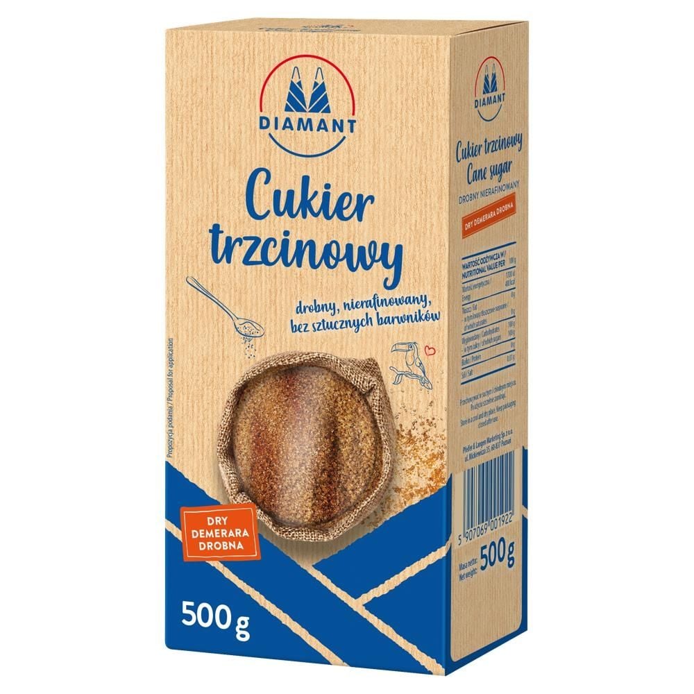 Diamant Cukier trzcinowy nierafinowany Dry Demerara drobny 500 g