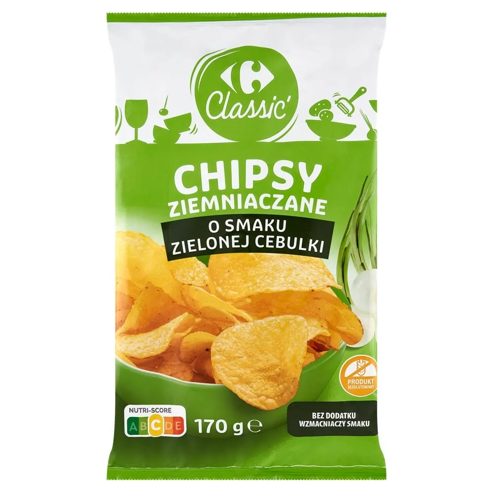 Carrefour Classic Chipsy ziemniaczane o smaku zielonej cebulki 170 g