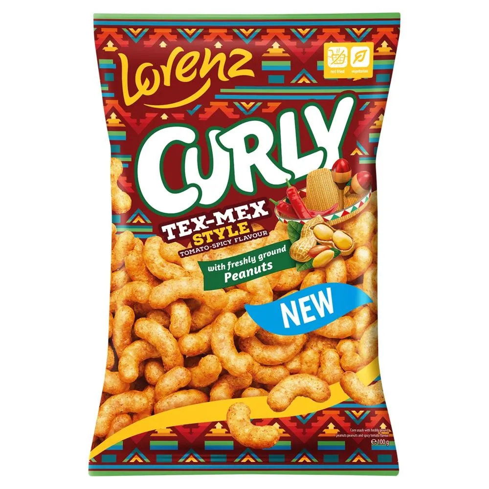 Lorenz Curly Chrupki kukurydziane ze świeżo zmielonymi orzeszkami o smaku pikantnych pomidorów 100 g