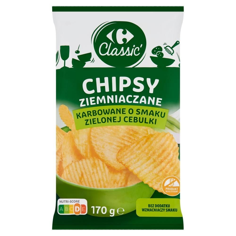 Carrefour Classic Chipsy ziemniaczane karbowane o smaku zielonej cebulki 170 g