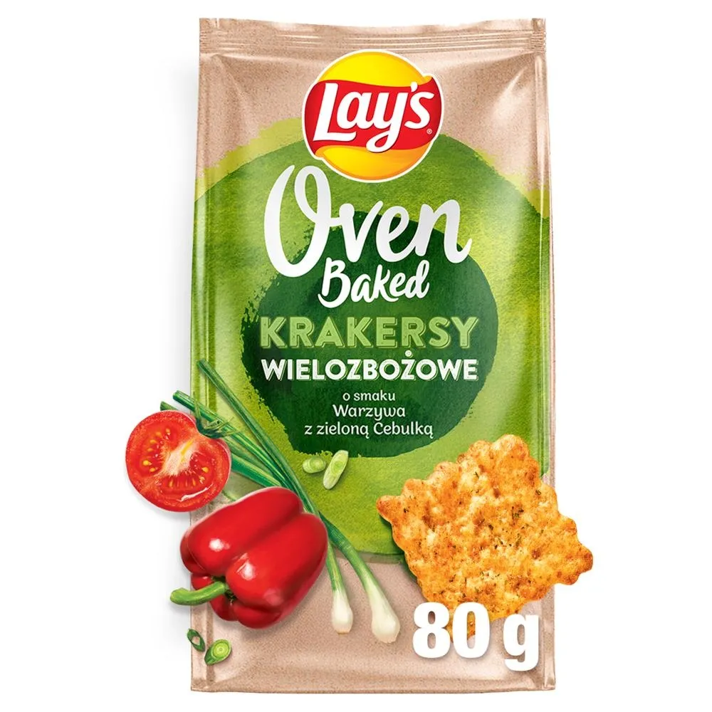 Lay's Oven Baked Krakersy wielozbożowe o smaku warzywa z zieloną cebulką 80 g