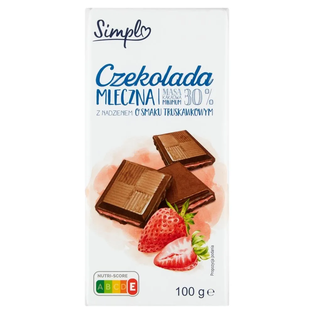 Simpl Czekolada mleczna z nadzieniem o smaku truskawkowym 100 g