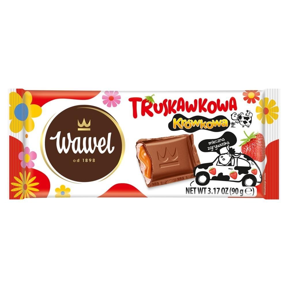Wawel Czekolada mleczna nadziewana truskawkowa krówkowa 90 g