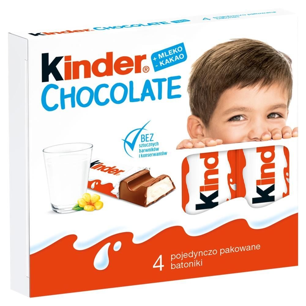 Kinder Chocolate Batonik z mlecznej czekolady z nadzieniem mlecznym 50 g (4 sztuki)
