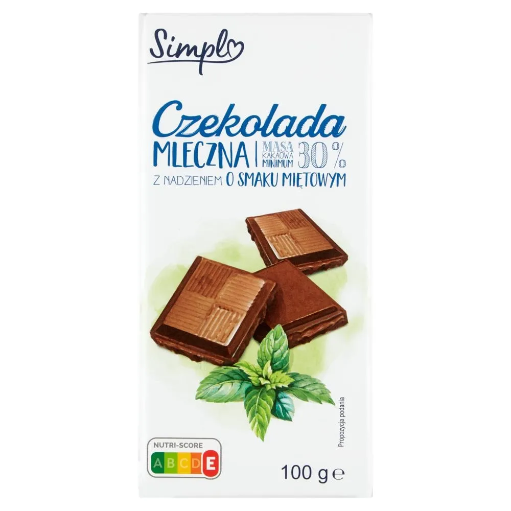 Simpl Czekolada mleczna z nadzieniem o smaku miętowym 100 g