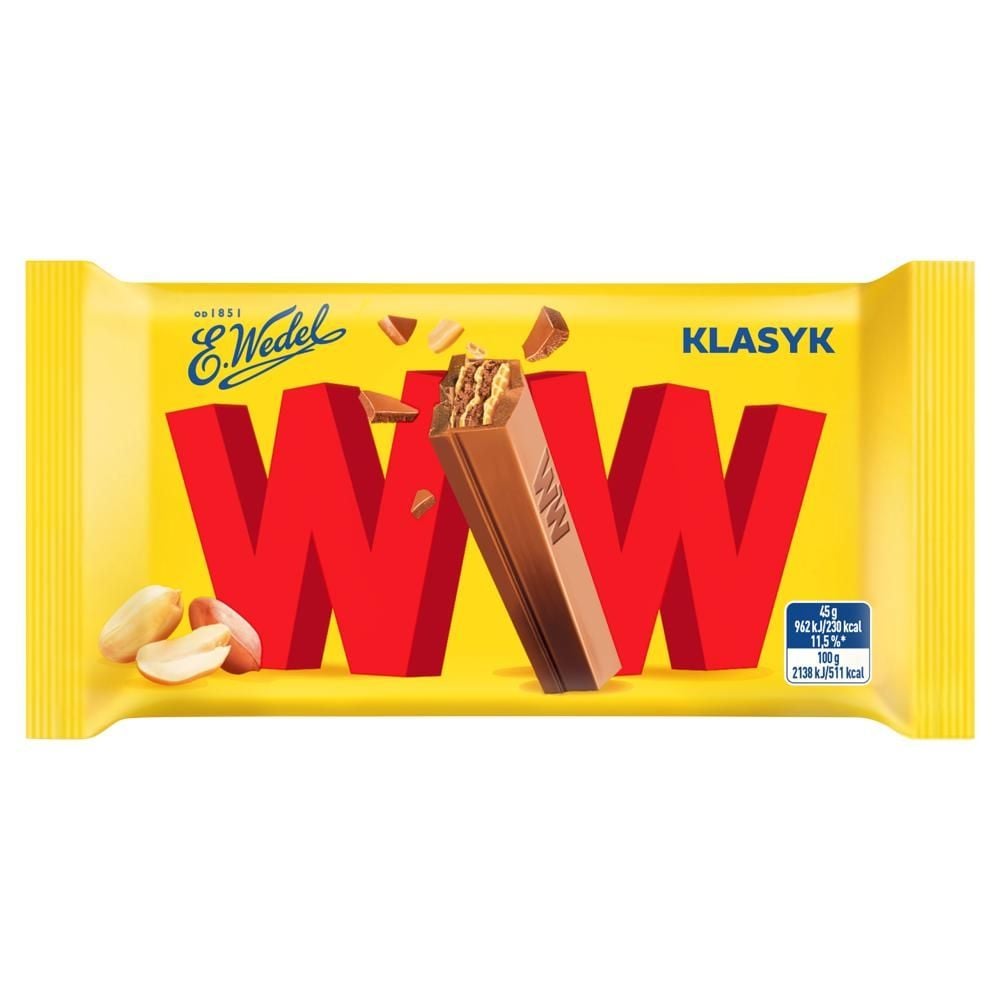 E. Wedel WW Wafelki mleczna czekolada & krem orzechowy 45 g